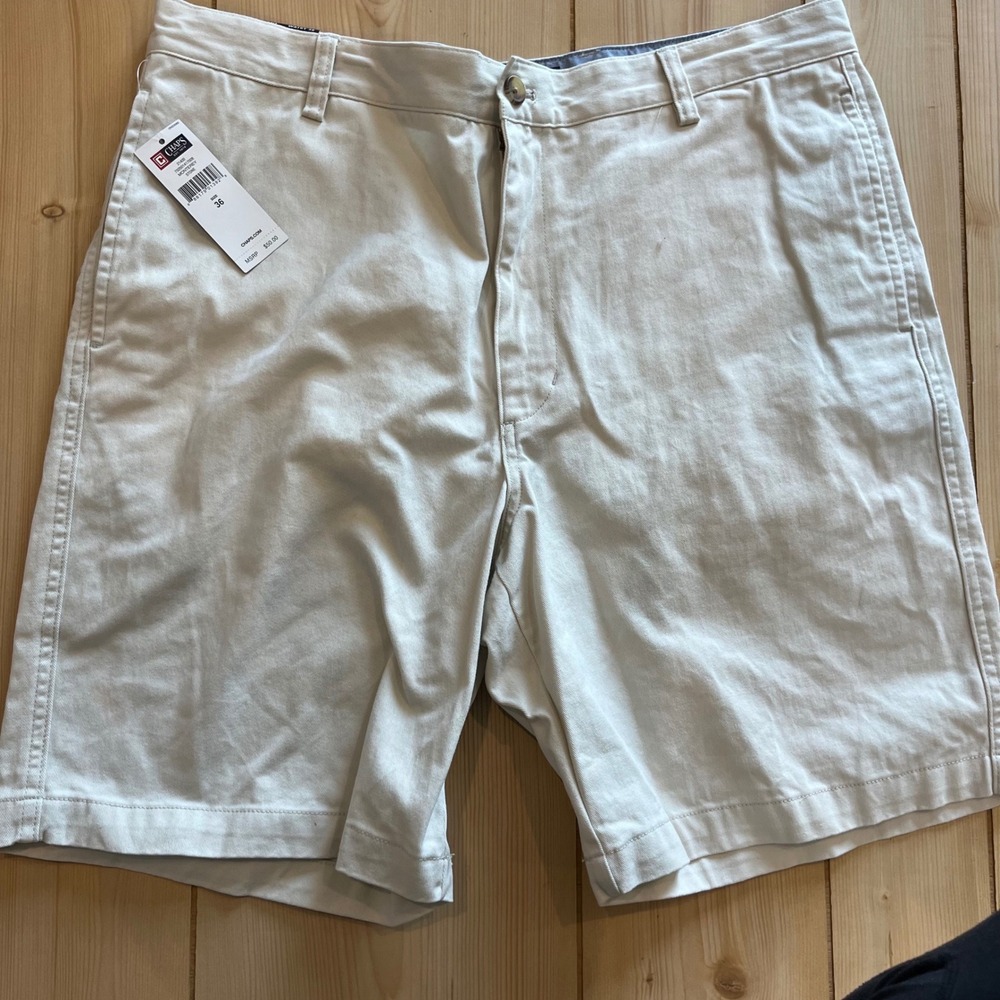New Chaps Mens Monterey Stone Beige Flat Front Chino Shorts 36 Preppy Casual NWT